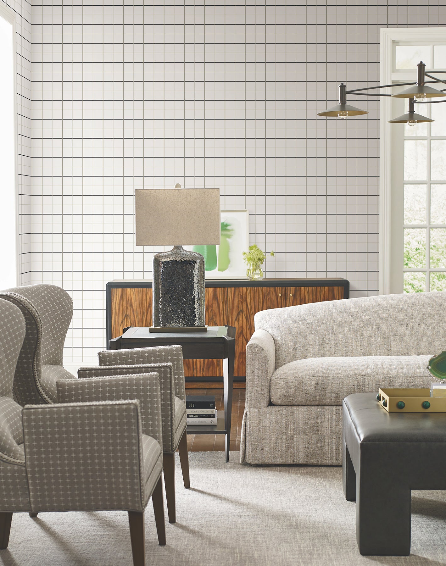 Tattersall Wallpaper in white color - pattern number 4211-83519 - by Ronald Redding in the Private Reserve collection