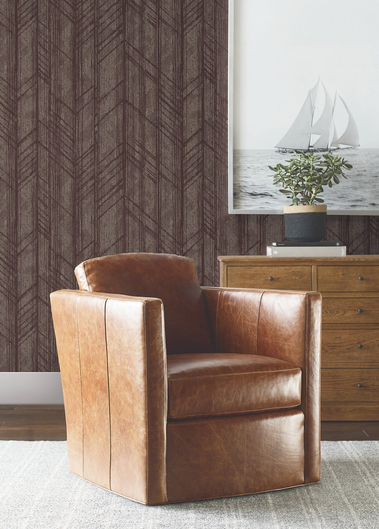 Winthrop Wallpaper in merlot color - pattern number 4211-83524 - by Ronald Redding in the Private Reserve collection