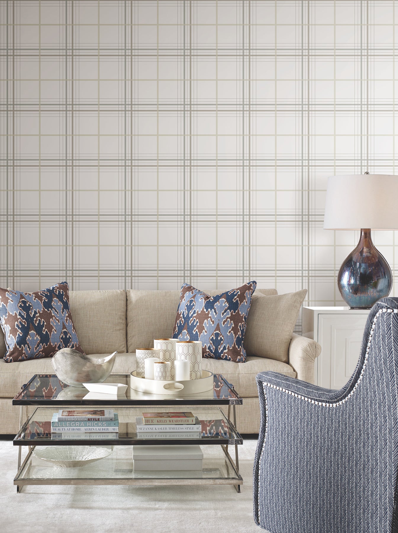 Lakeside Plaid Wallpaper in white color - pattern number 4211-83533 - by Ronald Redding in the Private Reserve collection