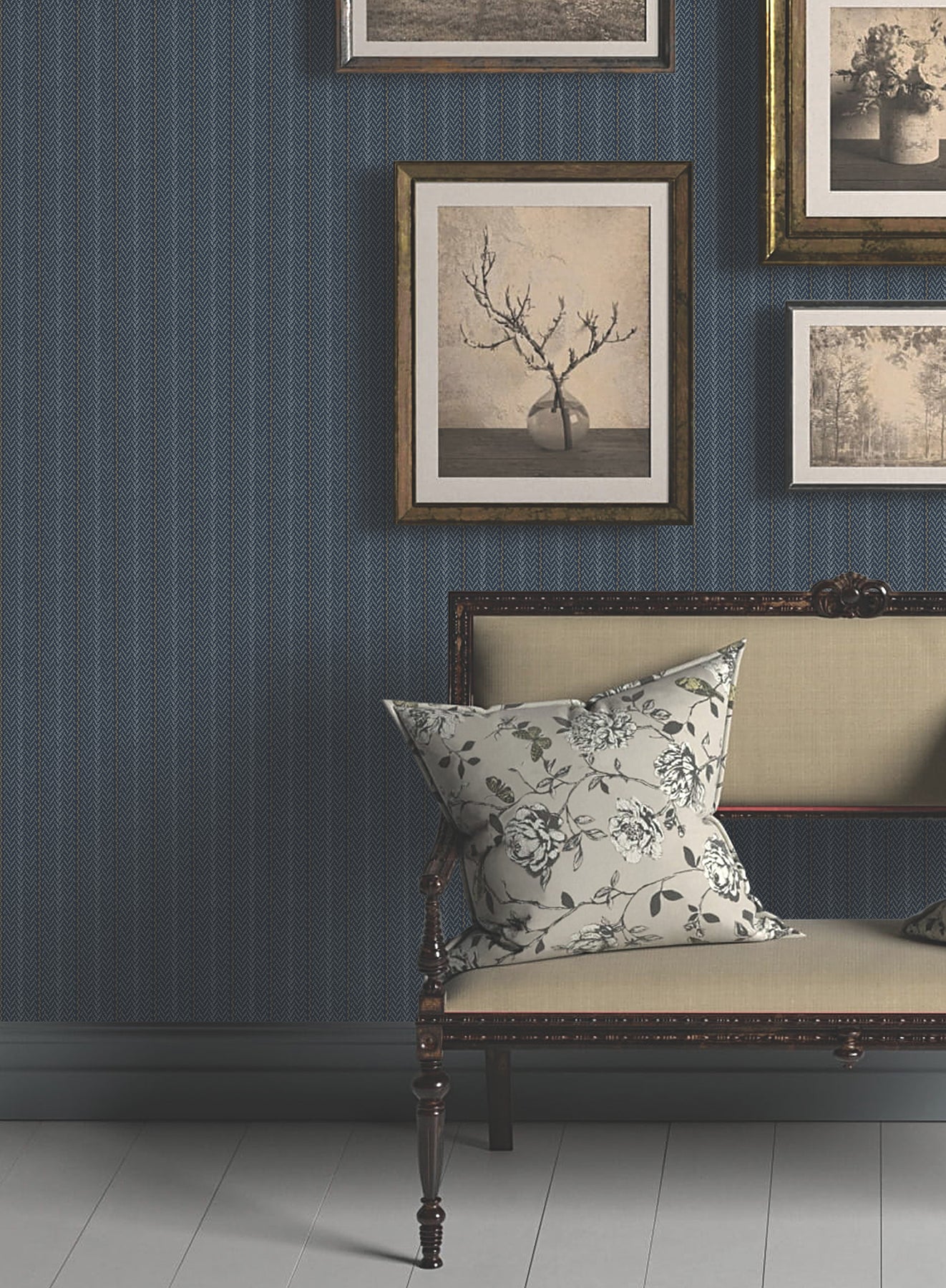 Elkan Stripe Wallpaper in navy color - pattern number 4211-83538 - by Ronald Redding in the Private Reserve collection