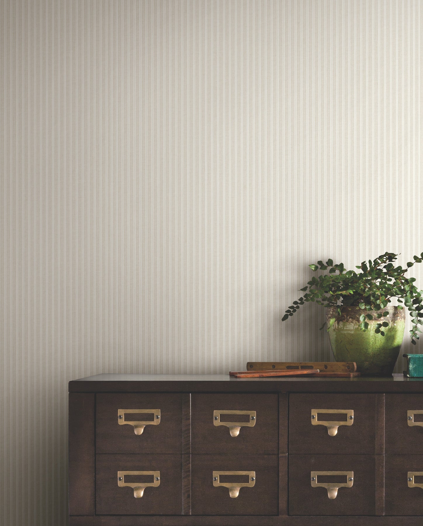 Ticking Stripe Wallpaper in beige color - pattern number 4211-83540 - by Ronald Redding in the Private Reserve collection