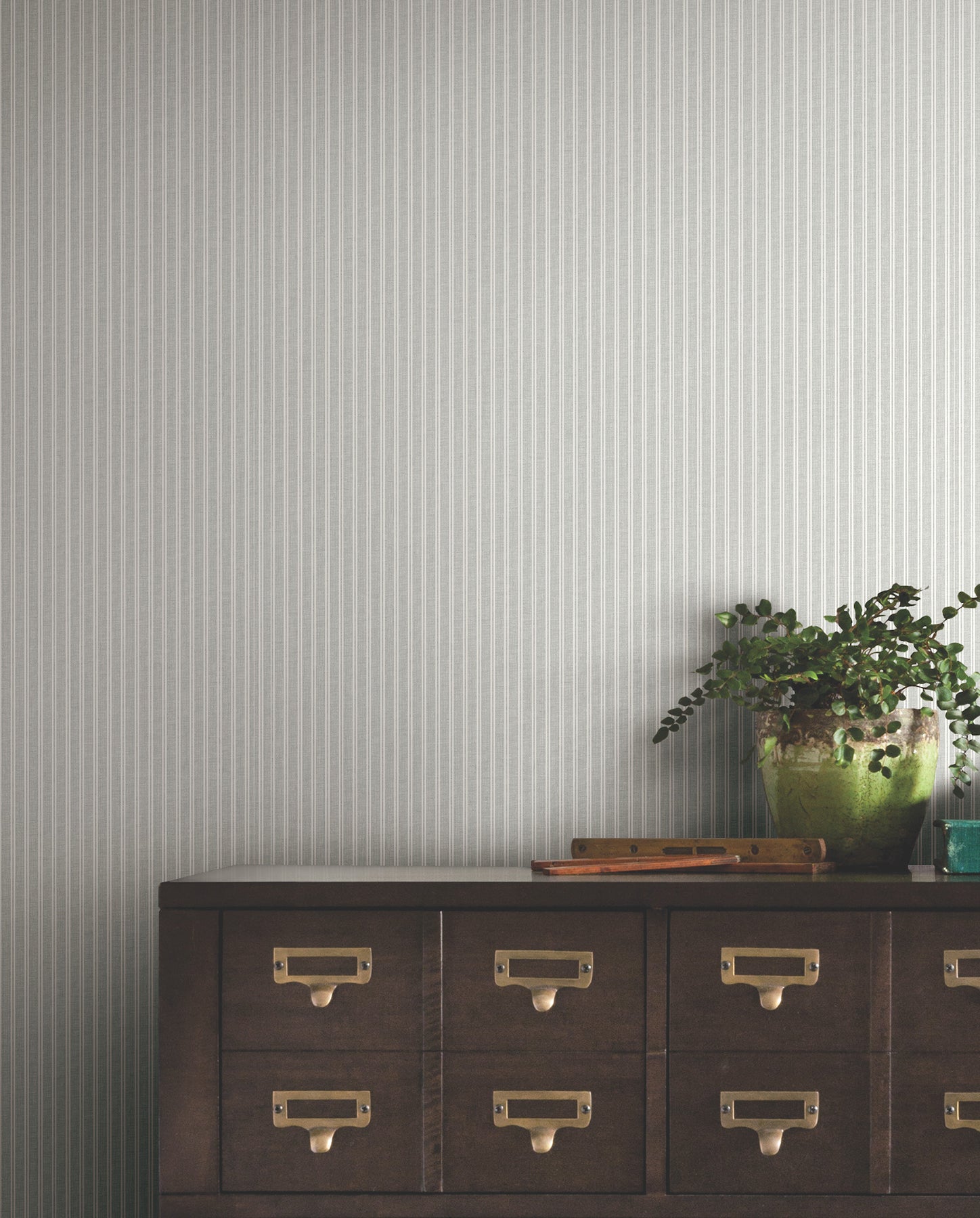 Ticking Stripe Wallpaper in grey color - pattern number 4211-83541 - by Ronald Redding in the Private Reserve collection