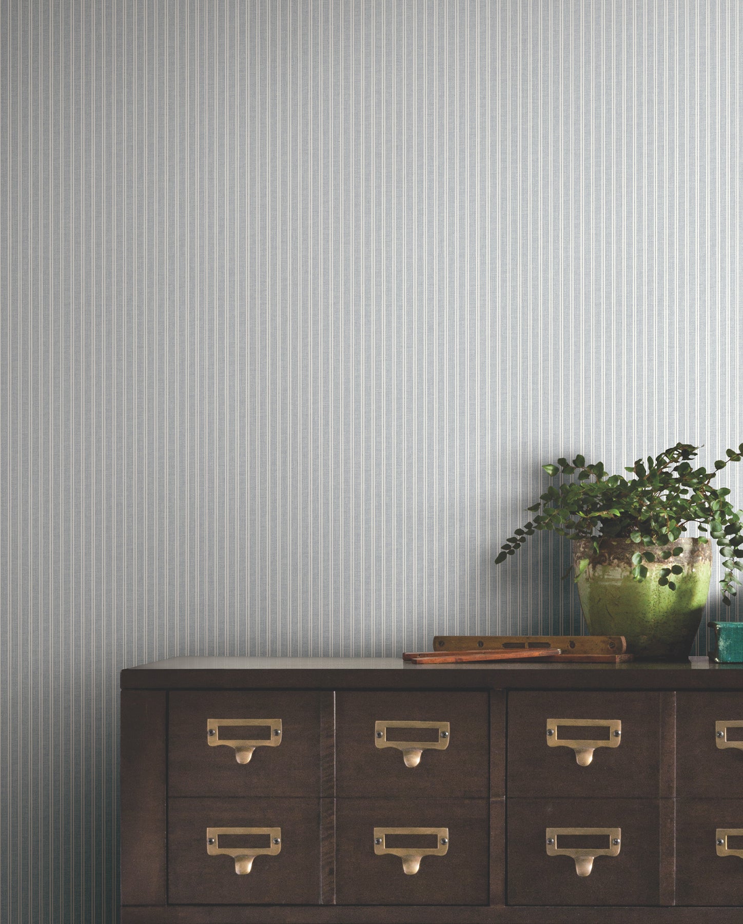 Ticking Stripe Wallpaper in blue color - pattern number 4211-83542 - by Ronald Redding in the Private Reserve collection