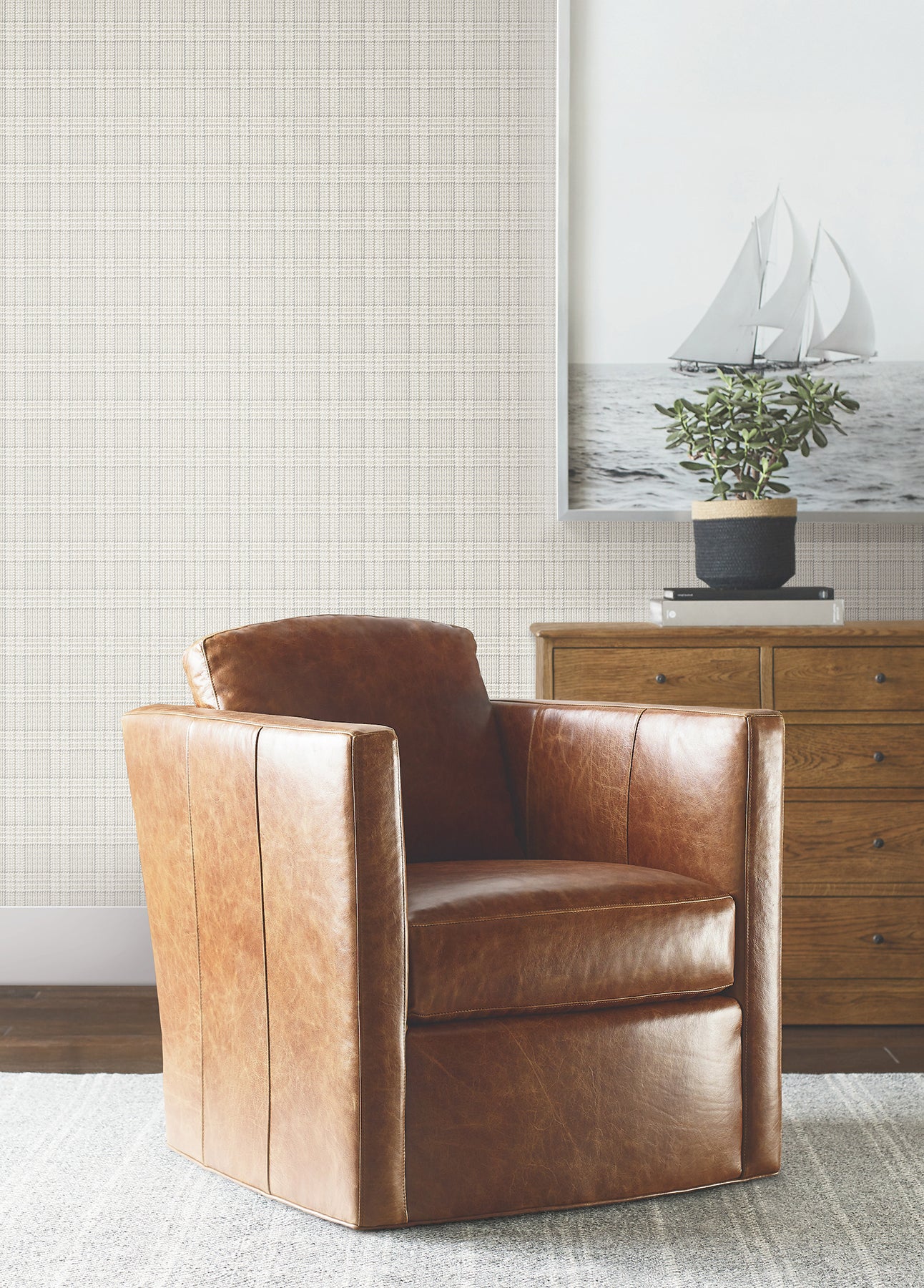 Harrington Plaid Wallpaper in neutral color - pattern number 4211-83553 - by Ronald Redding in the Private Reserve collection