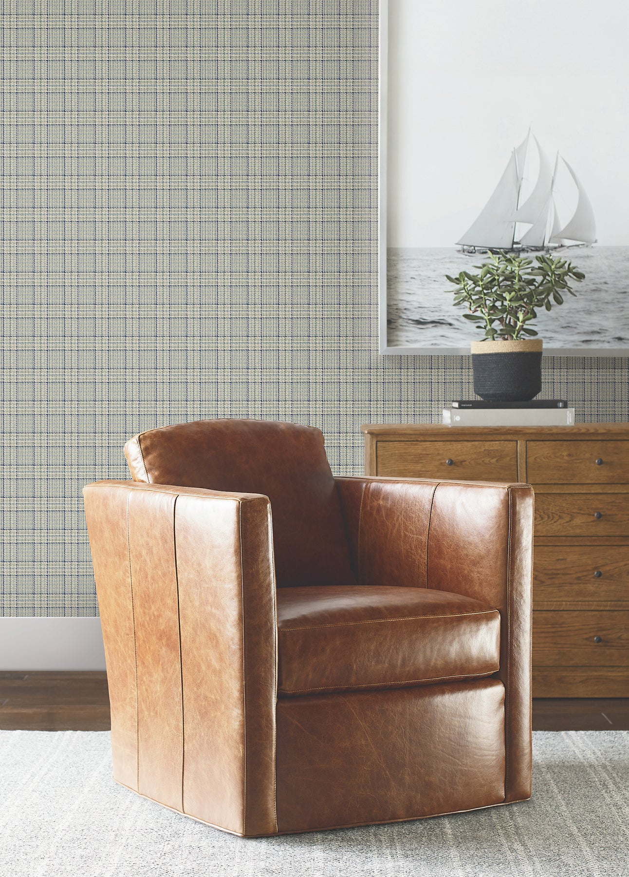 Harrington Plaid Wallpaper in green color - pattern number 4211-83556 - by Ronald Redding in the Private Reserve collection