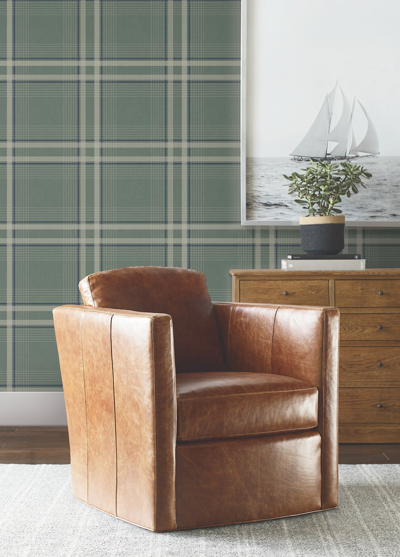 Country Club Plaid Wallpaper in green color - pattern number 4211-83563 - by Ronald Redding in the Private Reserve collection
