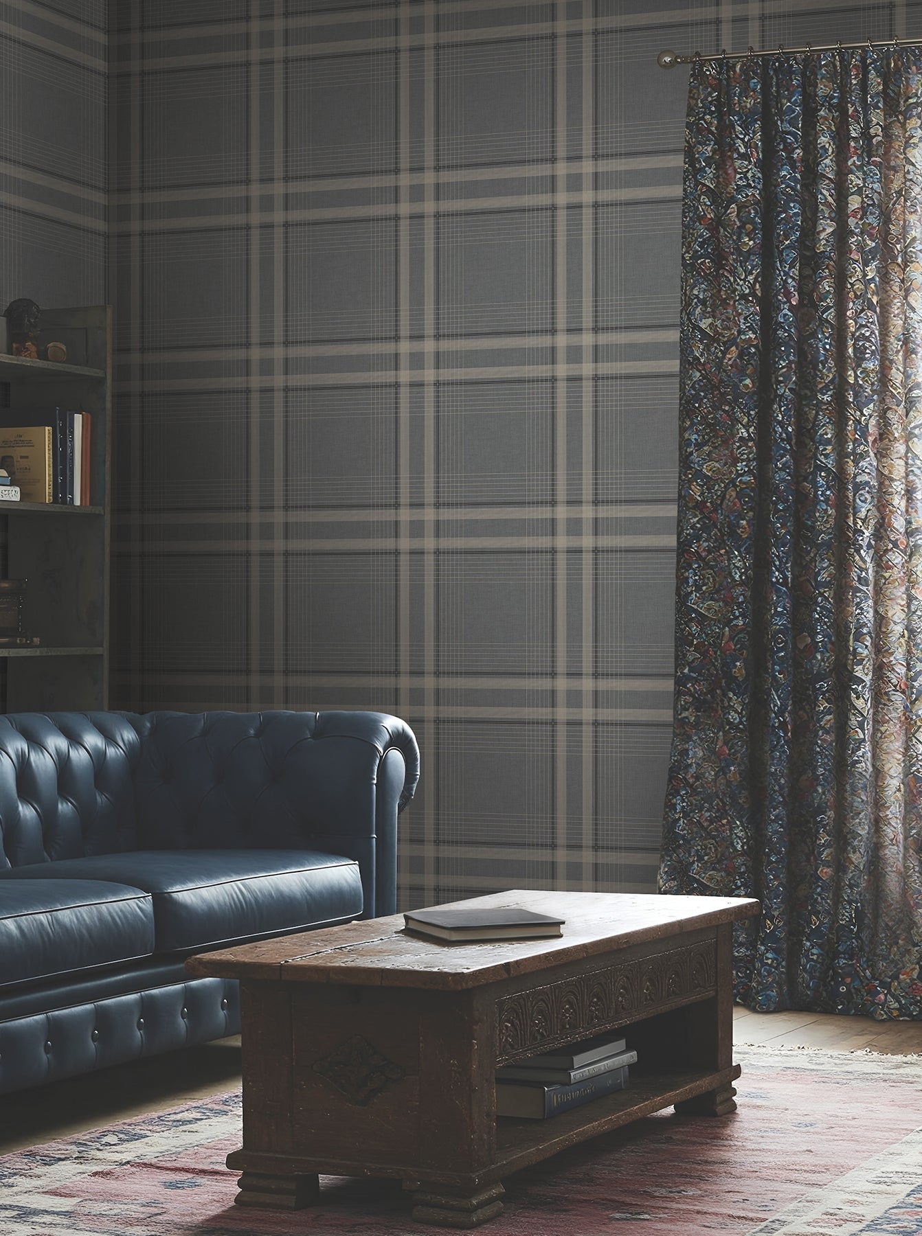 Country Club Plaid Wallpaper in charcoal color - pattern number 4211-83565 - by Ronald Redding in the Private Reserve collection