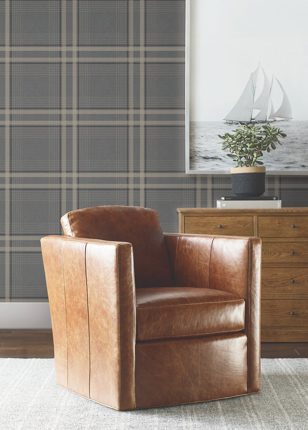 Country Club Plaid Wallpaper in charcoal color - pattern number 4211-83565 - by Ronald Redding in the Private Reserve collection
