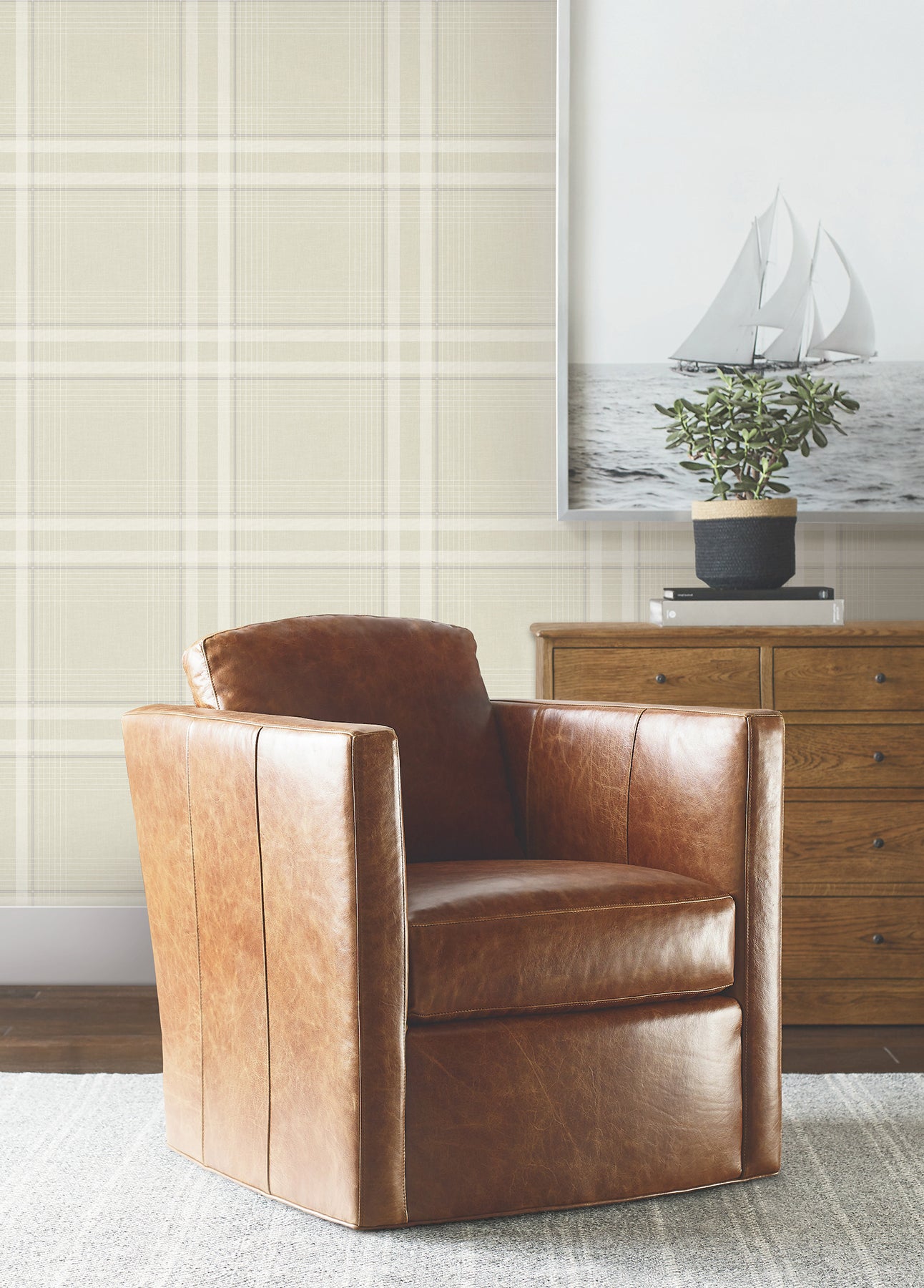 Country Club Plaid Wallpaper in beige color - pattern number 4211-83566 - by Ronald Redding in the Private Reserve collection