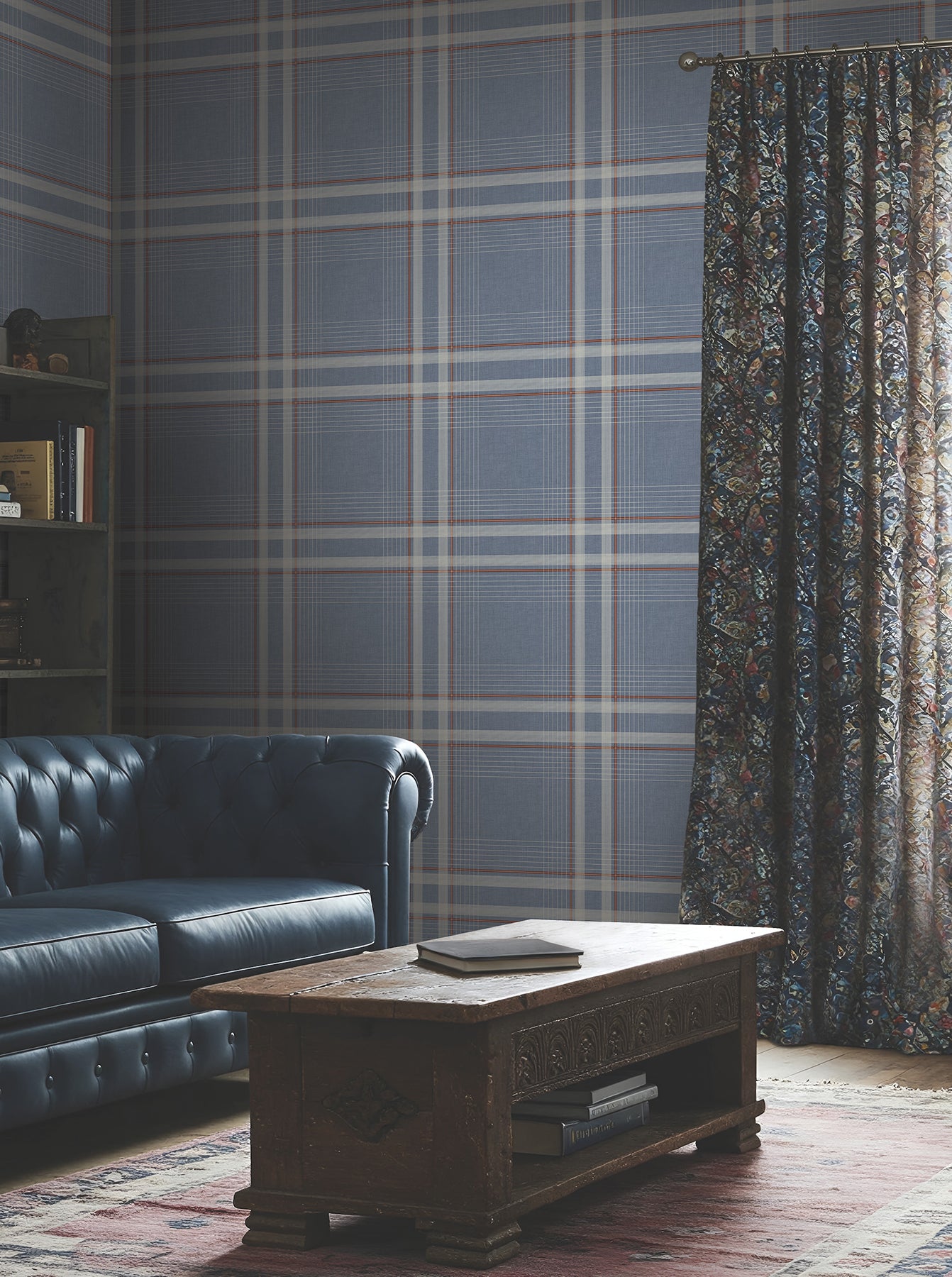 Country Club Plaid Wallpaper in denim color - pattern number 4211-83567 - by Ronald Redding in the Private Reserve collection