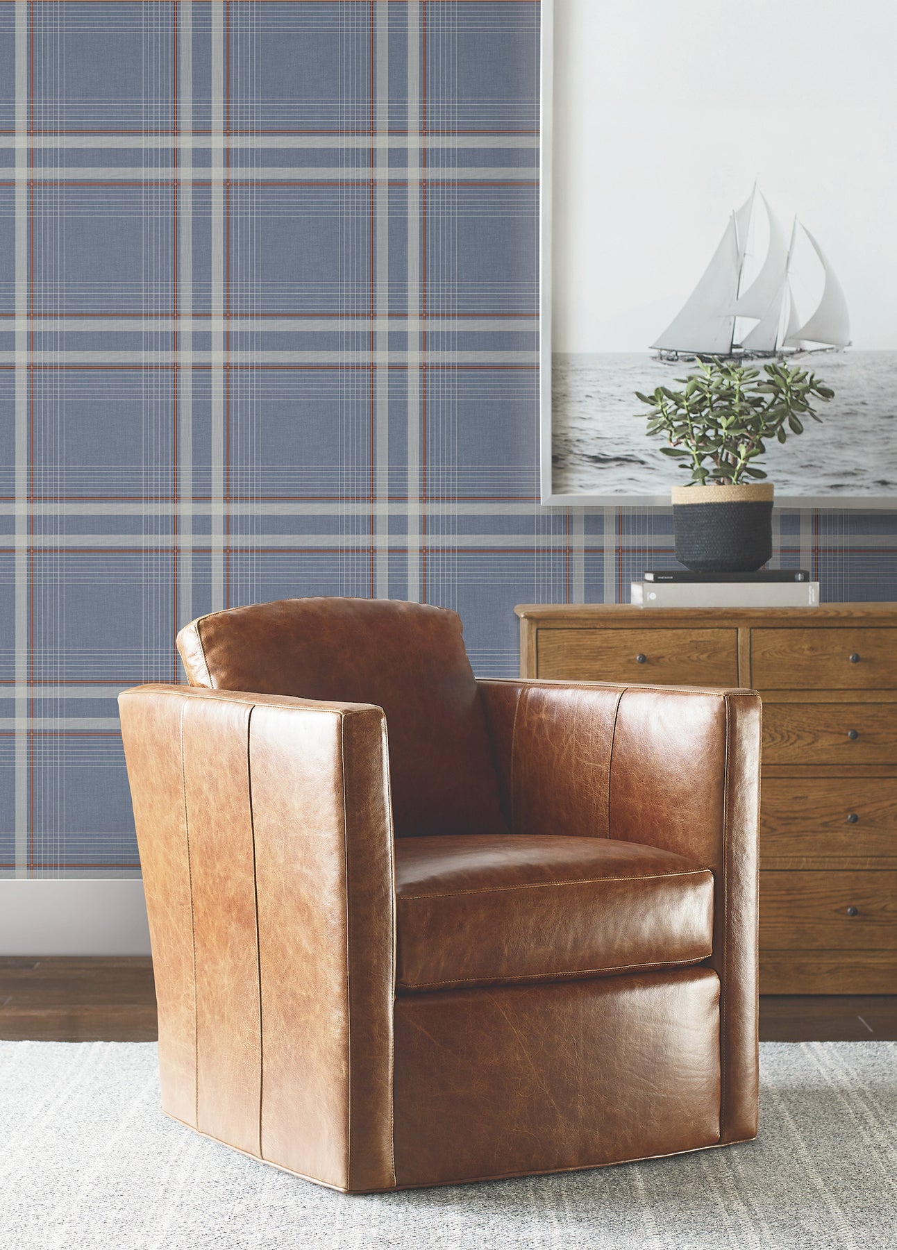 Country Club Plaid Wallpaper in denim color - pattern number 4211-83567 - by Ronald Redding in the Private Reserve collection