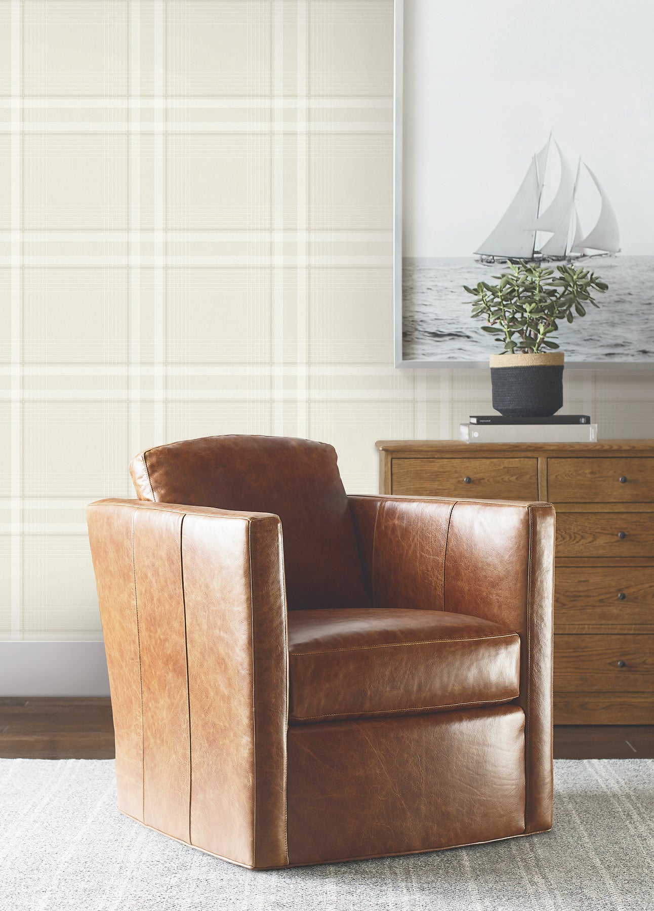 Country Club Plaid Wallpaper in dove color - pattern number 4211-83568 - by Ronald Redding in the Private Reserve collection