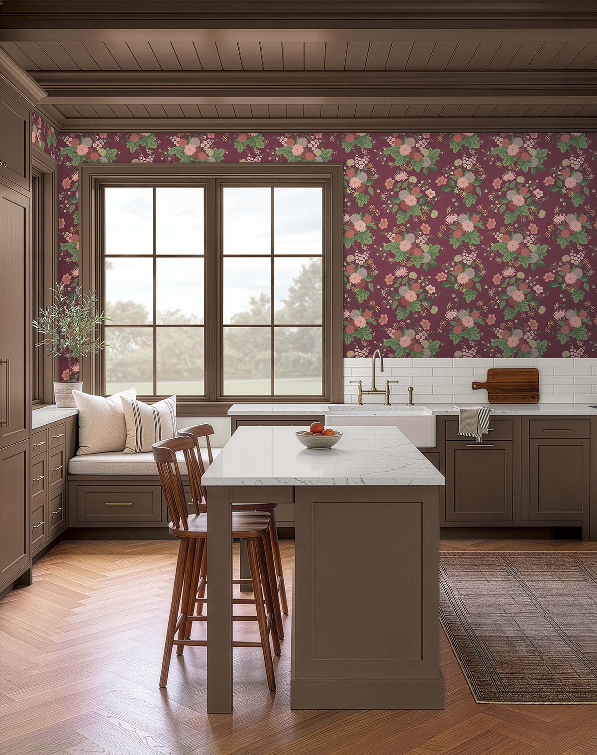 Dahlia Wallpaper in Burgundy color - pattern number 4212-84363 - by Rifle Paper Co in the Rifle Paper Co Fourth Edition collection