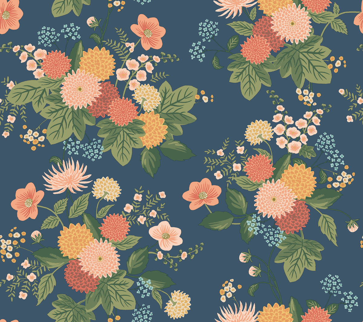 Dahlia Wallpaper in Navy color - pattern number 4212-84364 - by Rifle Paper Co in the Rifle Paper Co Fourth Edition collection