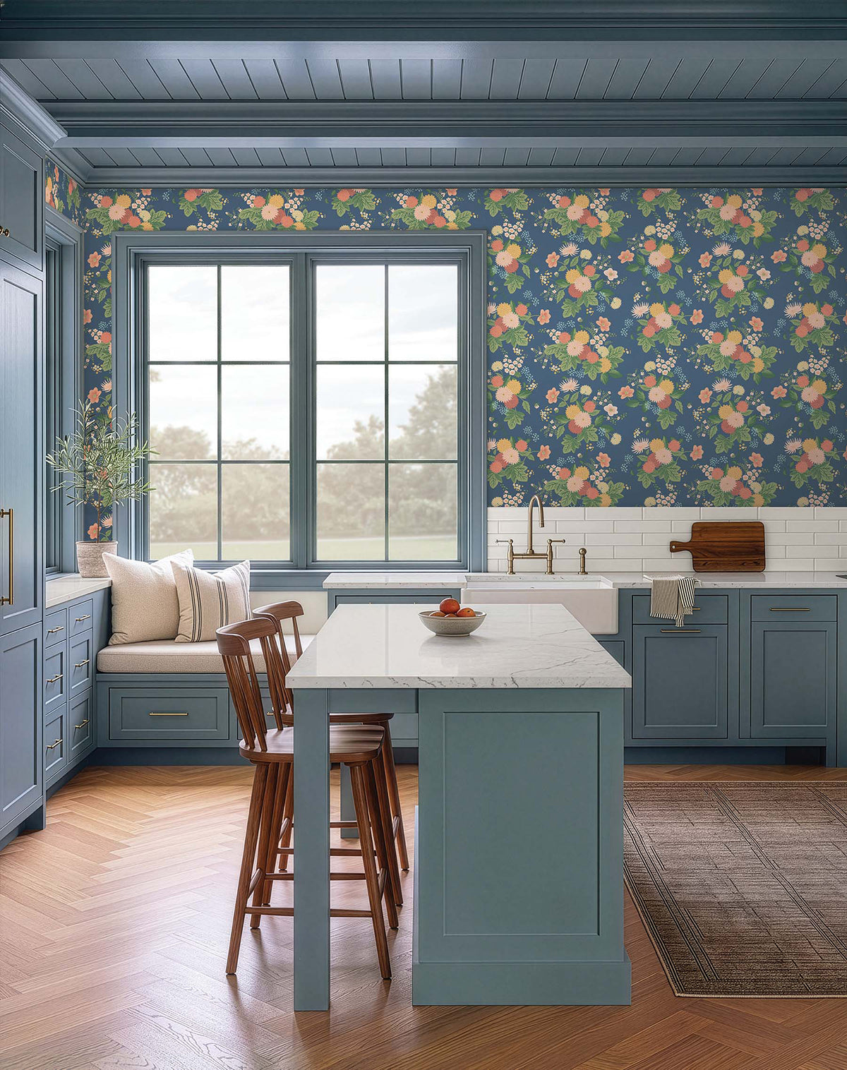 Dahlia Wallpaper in Navy color - pattern number 4212-84364 - by Rifle Paper Co in the Rifle Paper Co Fourth Edition collection