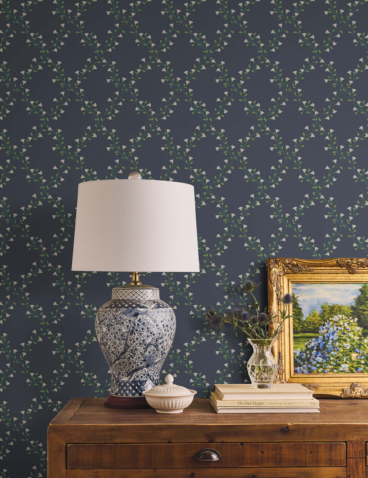 Bellflower Wallpaper in Navy color - pattern number 4212-84390 - by Rifle Paper Co in the Rifle Paper Co Fourth Edition collection