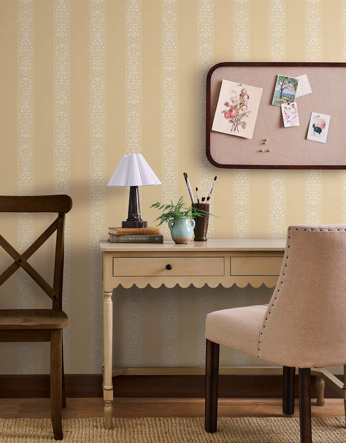 Estee Stripe Wallpaper in Gold color - pattern number 4212-84392 - by Rifle Paper Co in the Rifle Paper Co Fourth Edition collection