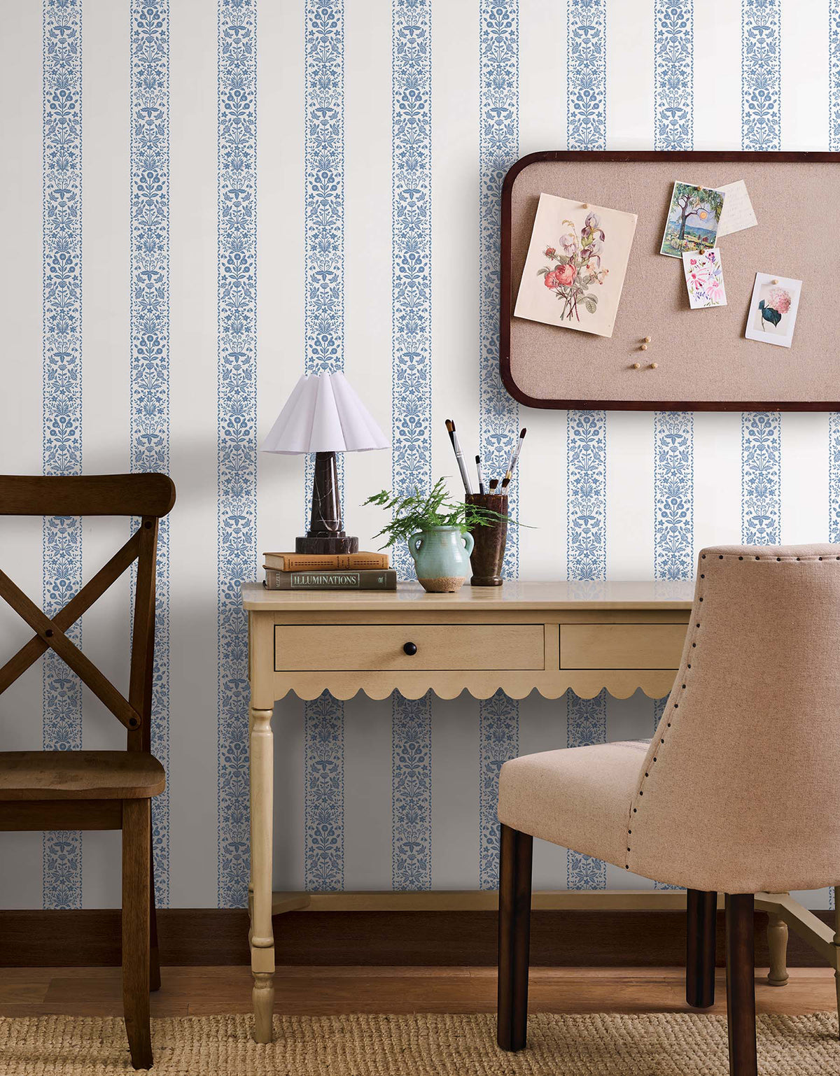 Estee Stripe Wallpaper in Blue &amp; White color - pattern number 4212-84393 - by Rifle Paper Co in the Rifle Paper Co Fourth Edition collection