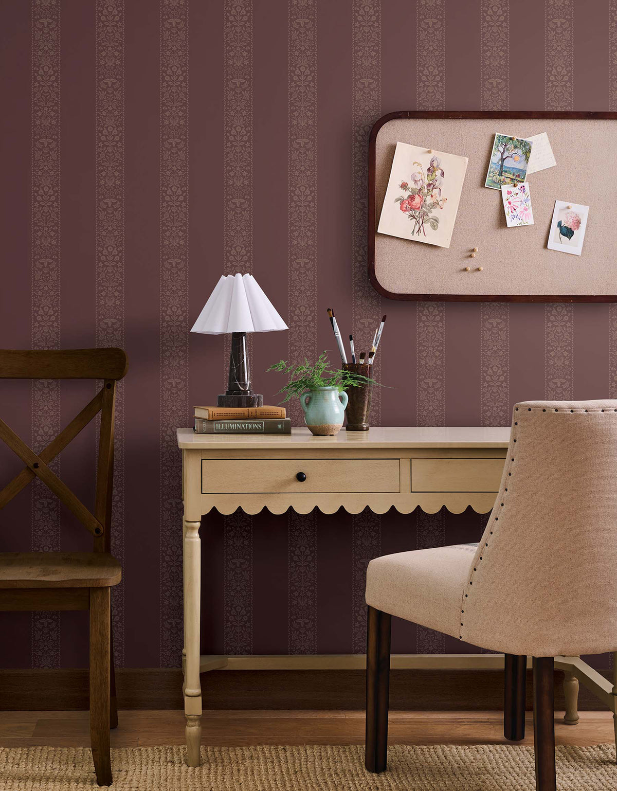 Estee Stripe Wallpaper in Burgundy color - pattern number 4212-84395 - by Rifle Paper Co in the Rifle Paper Co Fourth Edition collection
