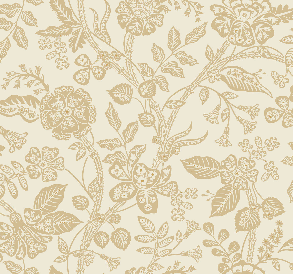 Gracie Garden Wallpaper in Gold &amp; Linen color - pattern number 4212-84400 - by Rifle Paper Co in the Rifle Paper Co Fourth Edition collection
