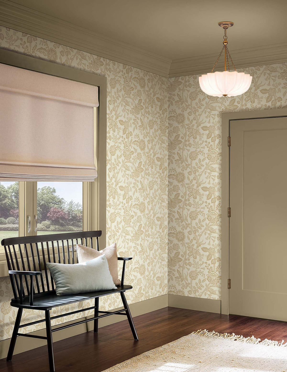 Gracie Garden Wallpaper in Gold &amp; Linen color - pattern number 4212-84400 - by Rifle Paper Co in the Rifle Paper Co Fourth Edition collection