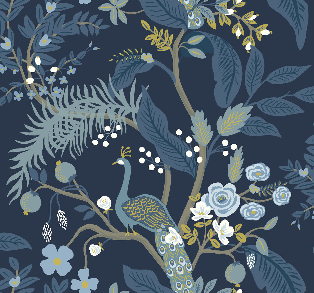 Peacock Wallpaper in Navy color - pattern number 4212-84422 - by Rifle Paper Co in the Rifle Paper Co Fourth Edition collection