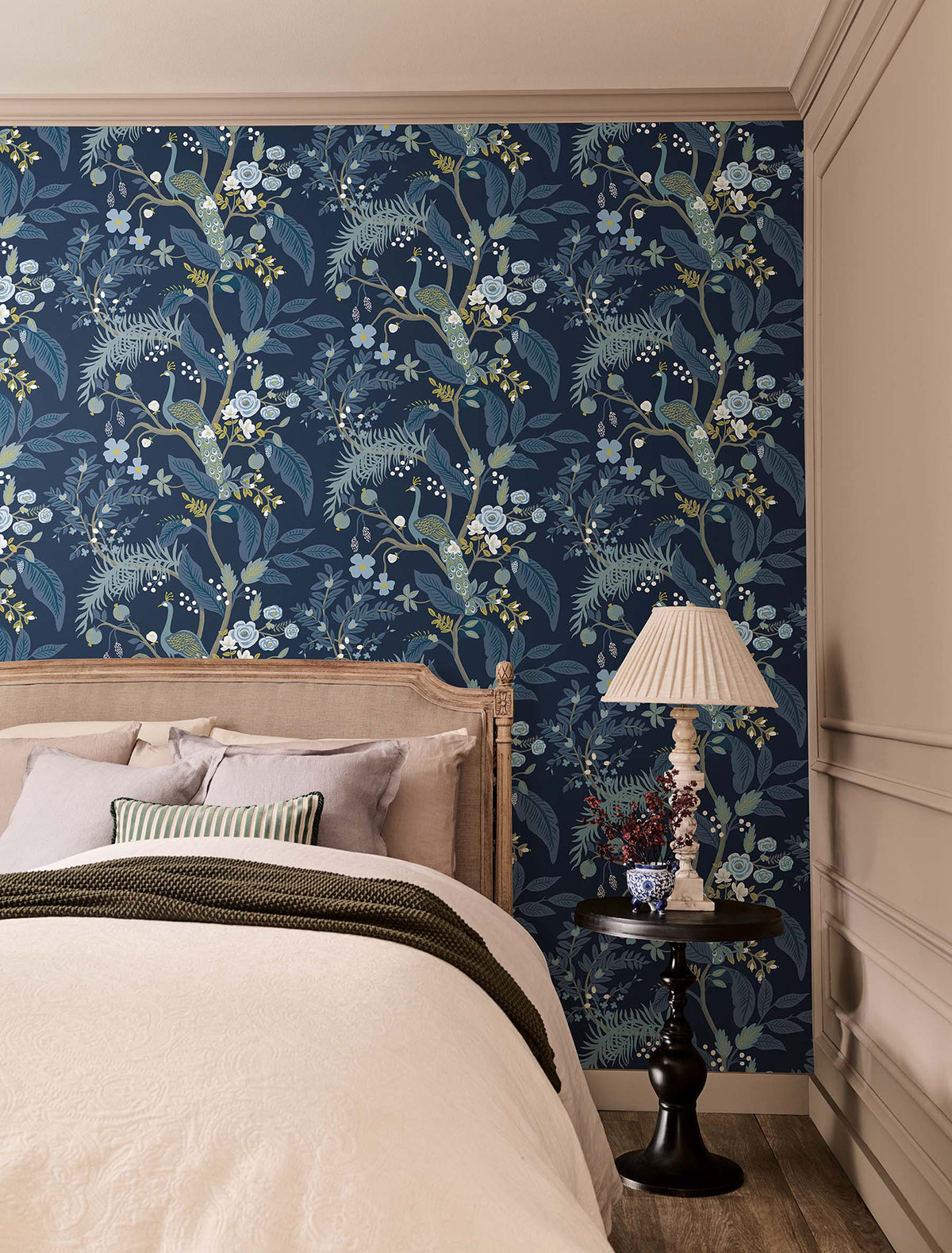 Peacock Wallpaper in Navy color - pattern number 4212-84422 - by Rifle Paper Co in the Rifle Paper Co Fourth Edition collection