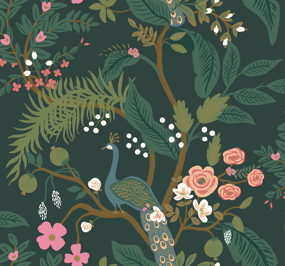 Peacock Wallpaper in Emerald color - pattern number 4212-84424 - by Rifle Paper Co in the Rifle Paper Co Fourth Edition collection