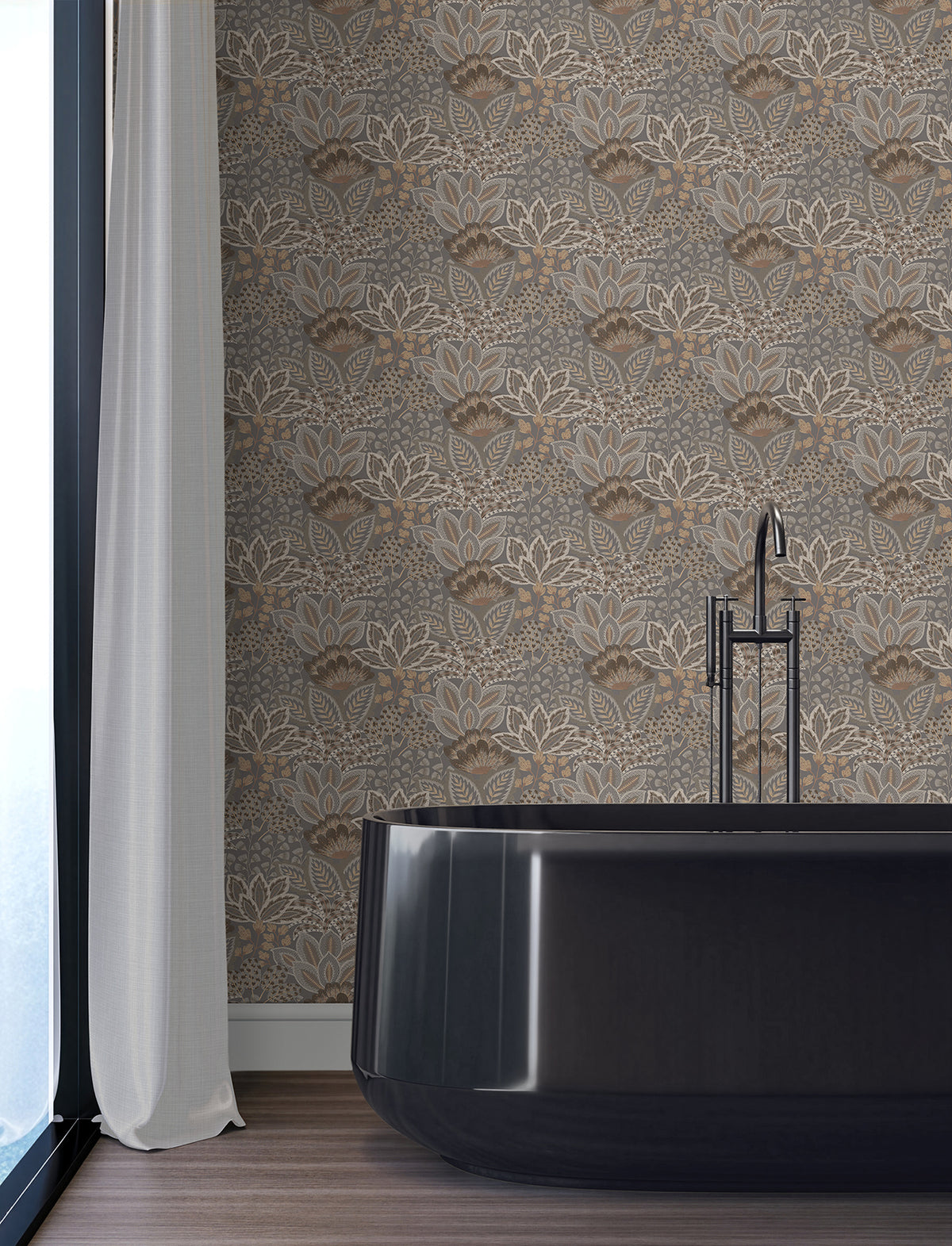 Catherine Botanical Wallpaper in Chocolate color - pattern number 4228-84122 - by York in the Maestro collection