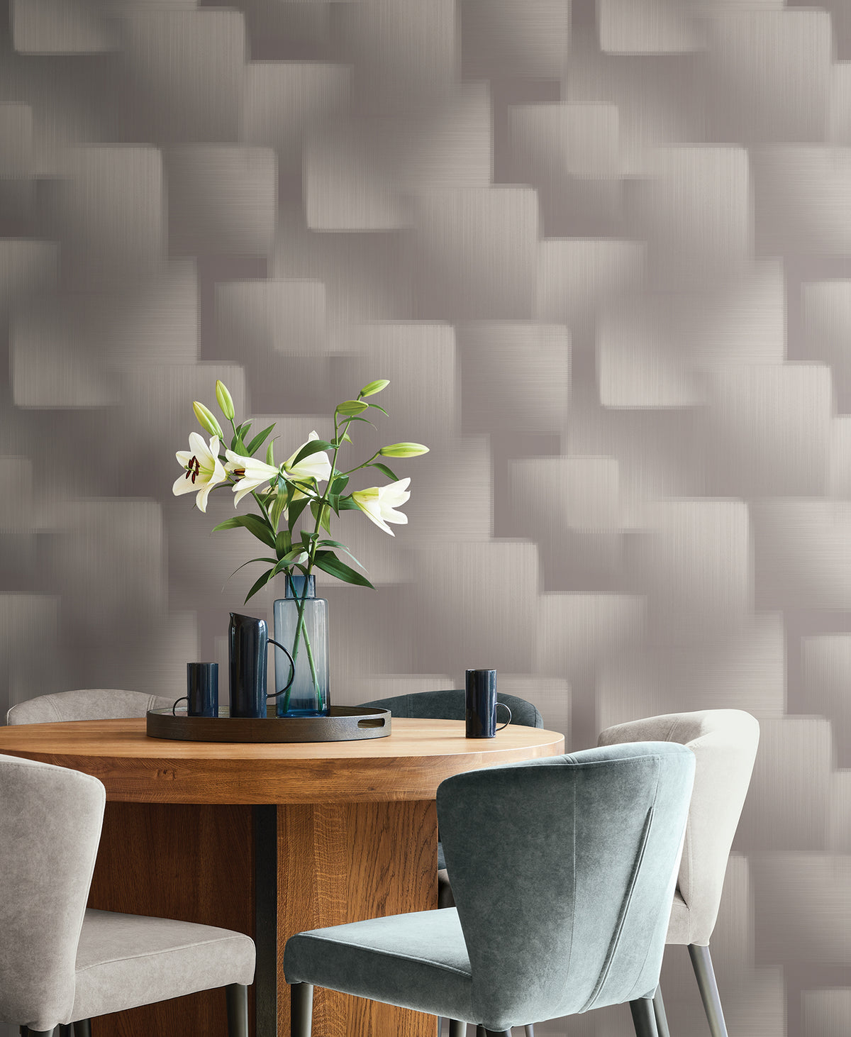 Silk Madras Abstract Geometric Wallpaper in Grey color - pattern number 4228-84127 - by York in the Maestro collection
