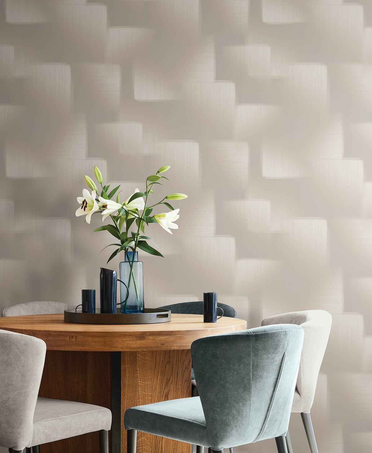 Silk Madras Abstract Geometric Wallpaper in Beige color - pattern number 4228-84129 - by York in the Maestro collection