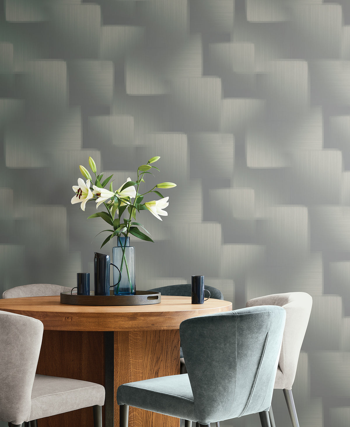 Silk Madras Abstract Geometric Wallpaper in Slate color - pattern number 4228-84132 - by York in the Maestro collection