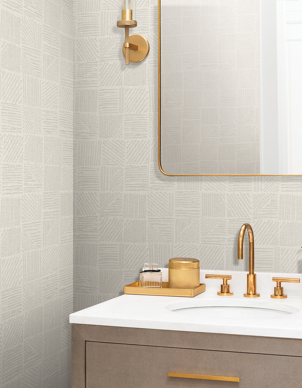 Chiseled Patchwork Faux Fabric Wallpaper in Beige color - pattern number 4228-84153 - by York in the Maestro collection
