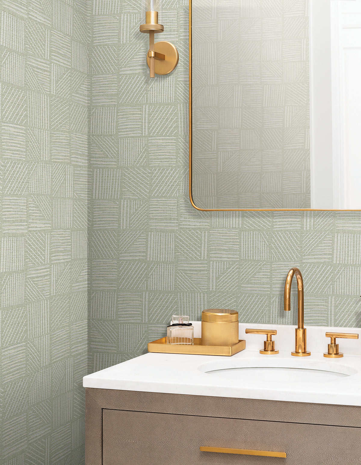Chiseled Patchwork Faux Fabric Wallpaper in Sage color - pattern number 4228-84157 - by York in the Maestro collection