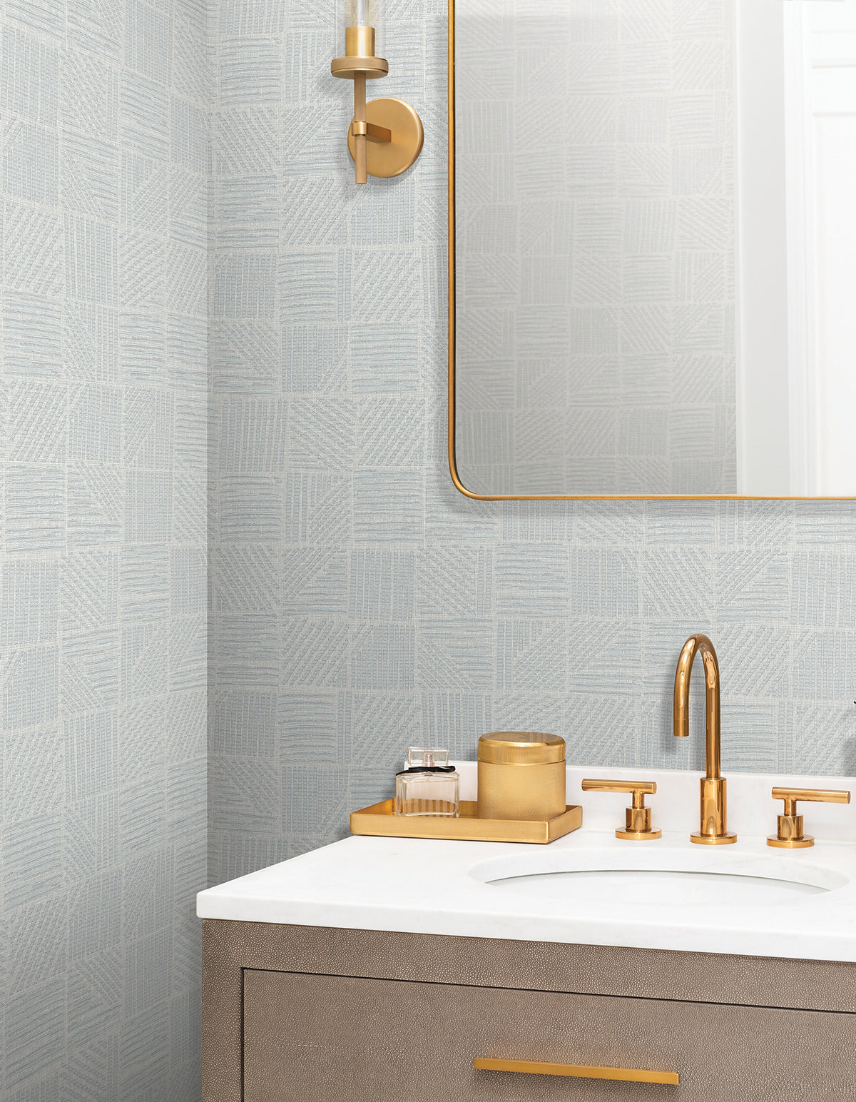 Chiseled Patchwork Faux Fabric Wallpaper in Grey color - pattern number 4228-84159 - by York in the Maestro collection