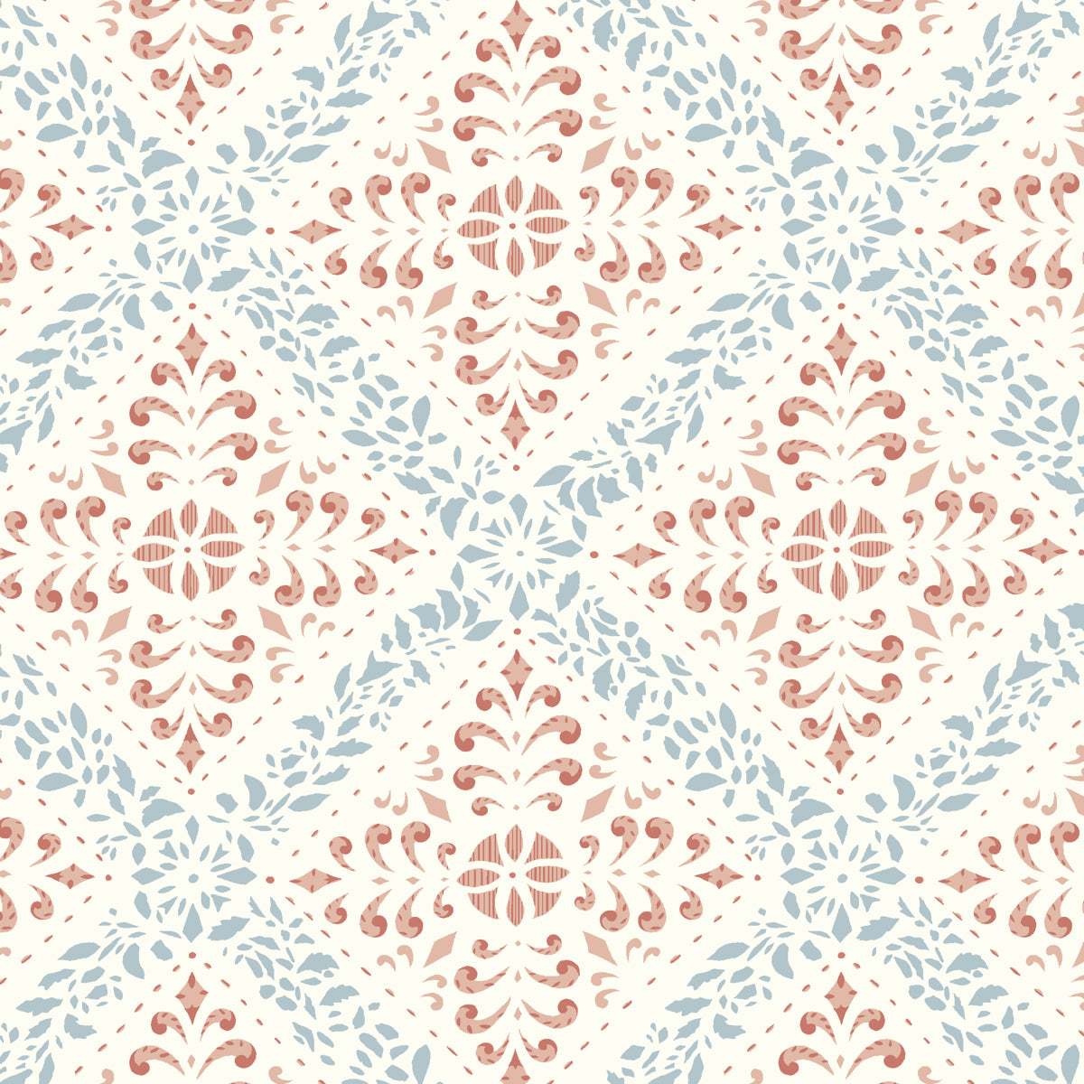 Nyborg wallpaper in blue and red color - pattern number 4514 - by Schumacher in the Borastapeter collection