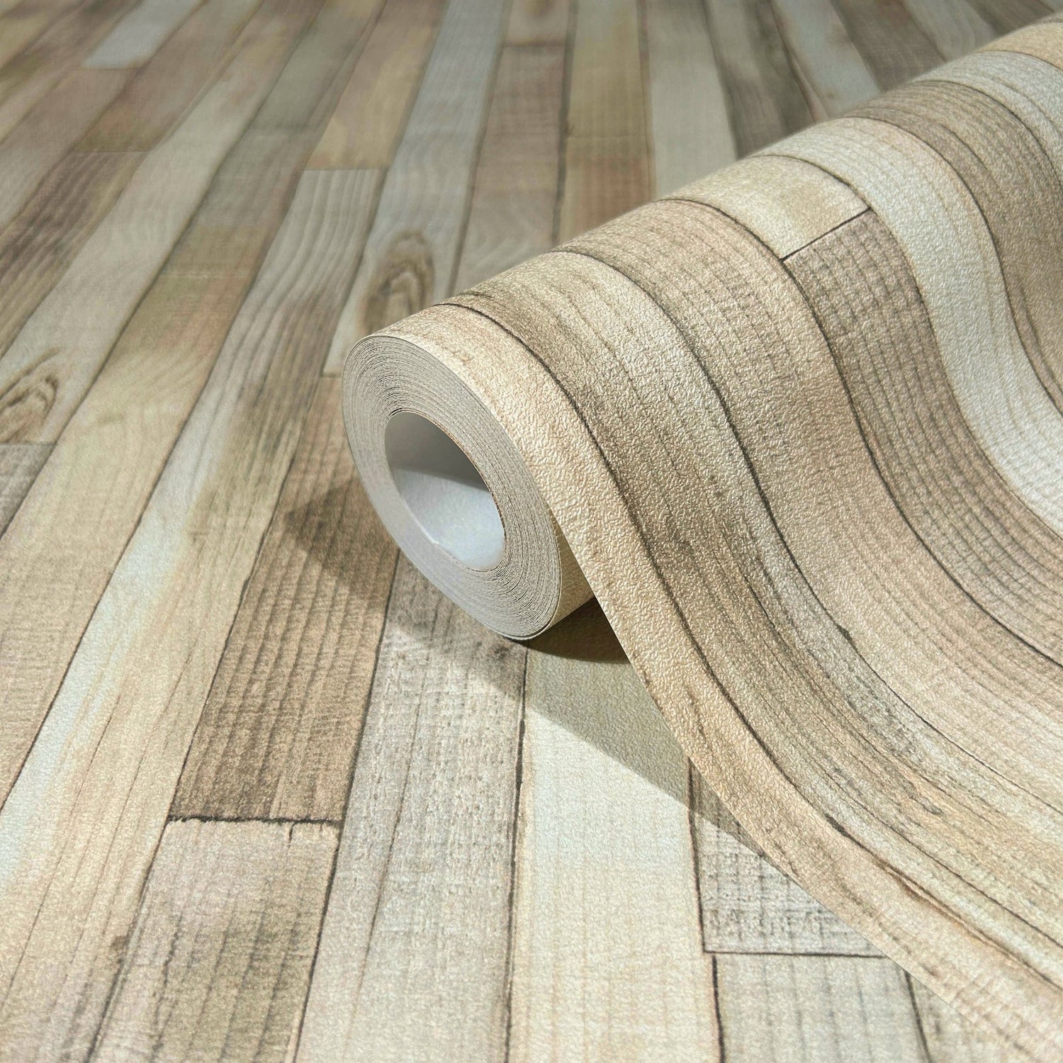 Wood optics wallpaper in beige color - pattern number 45734 - by Galerie in the The Woods and Wicker collection