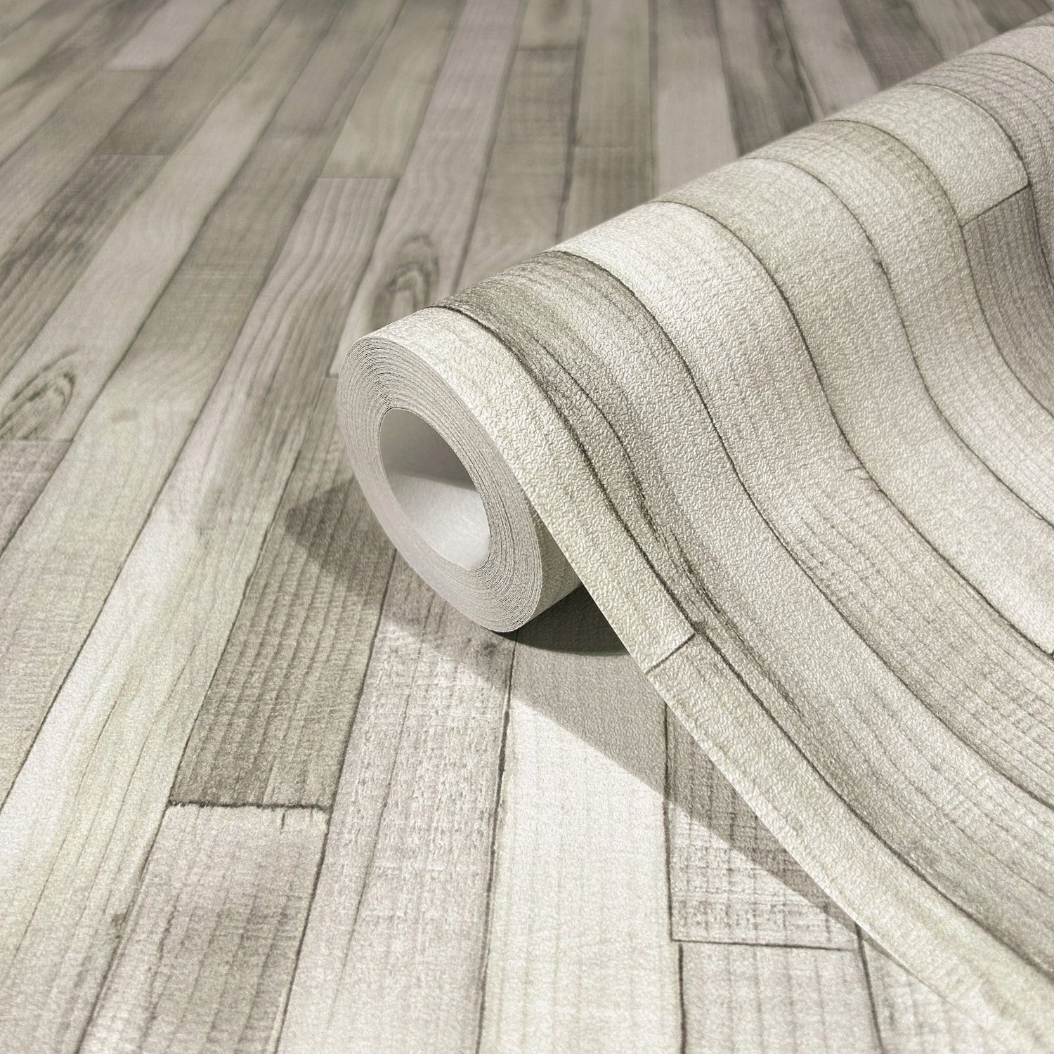 Wood optics wallpaper in silver grey color - pattern number 45735 - by Galerie in the The Woods and Wicker collection