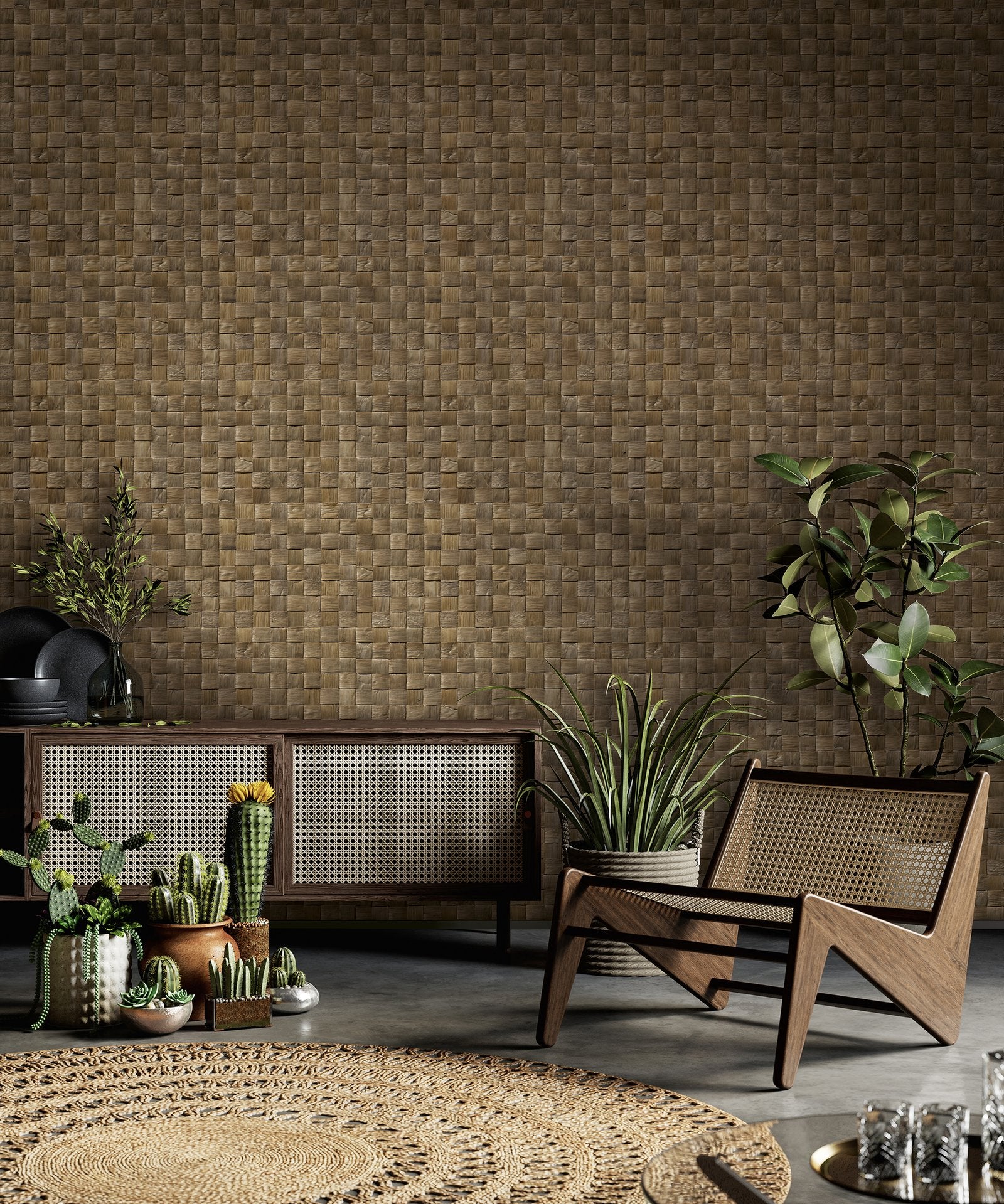 3D optics wallpaper in bronze brown color - pattern number 45742 - by Galerie in the The Woods and Wicker collection