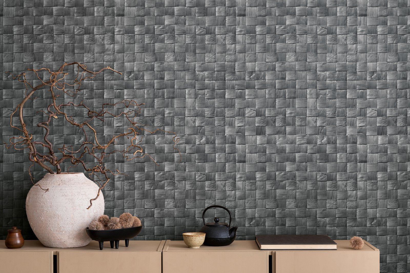 3D optics wallpaper in silver grey color - pattern number 45743 - by Galerie in the The Woods and Wicker collection