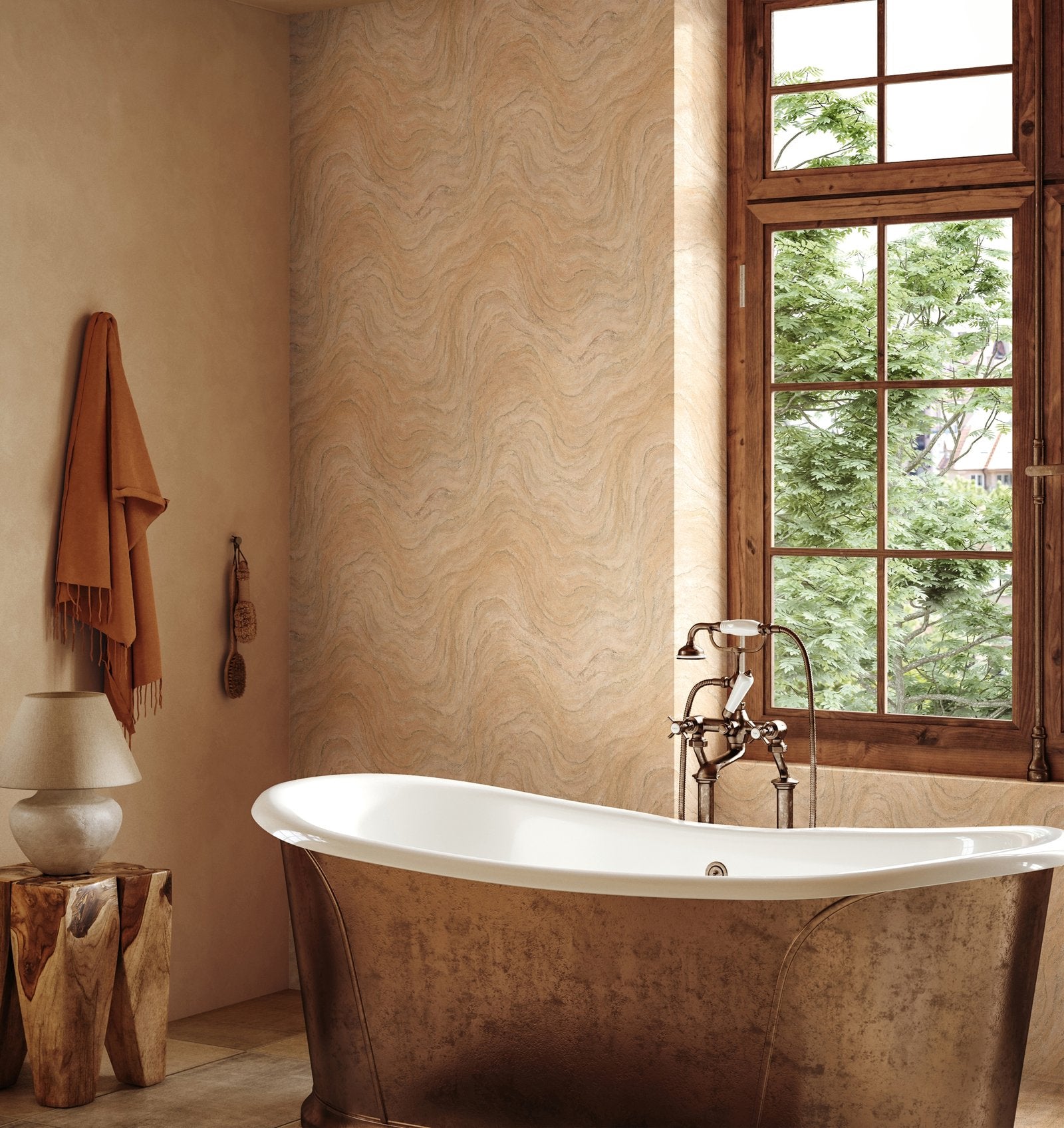 Marble optic wallpaper in beige color - pattern number 45755 - by Galerie in the The Bricks And More collection
