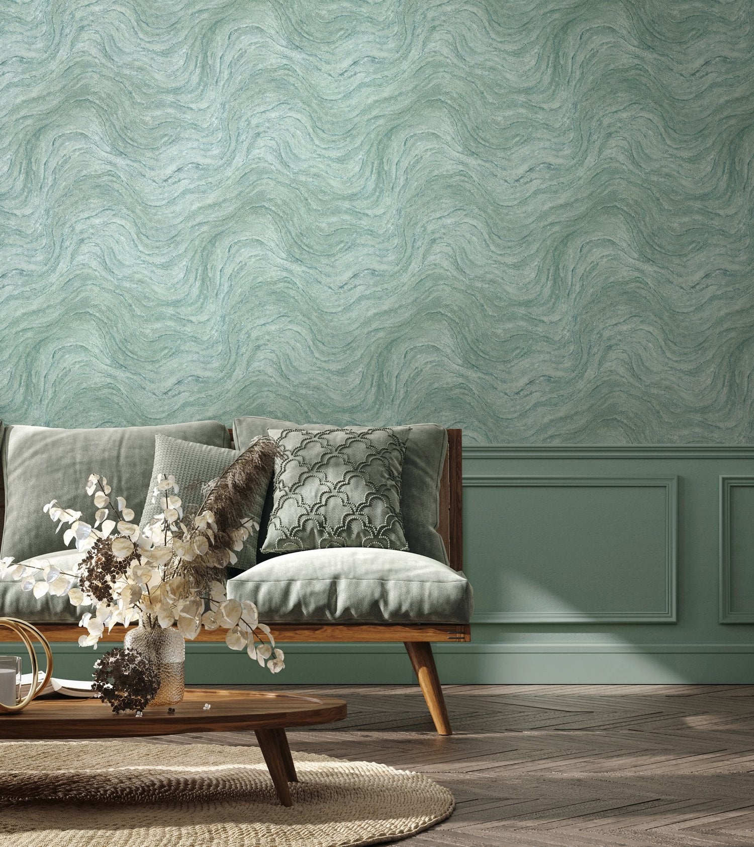 Marble optic wallpaper in green color - pattern number 45759 - by Galerie in the The Bricks And More collection