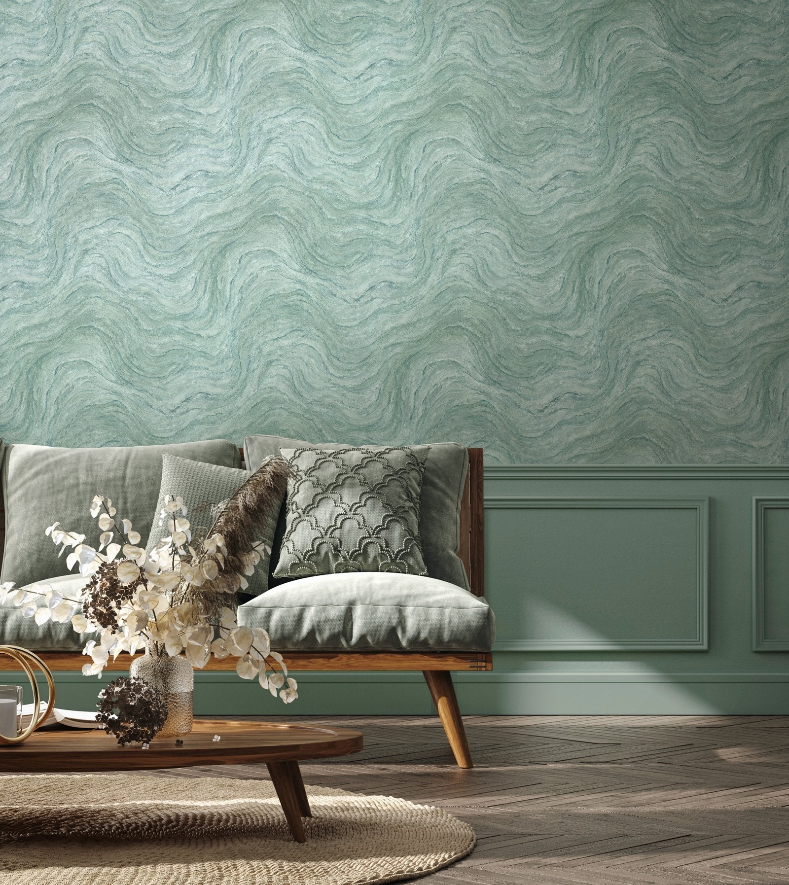 Marble optic wallpaper in green color - pattern number 45759 - by Galerie in the The Bricks And More collection