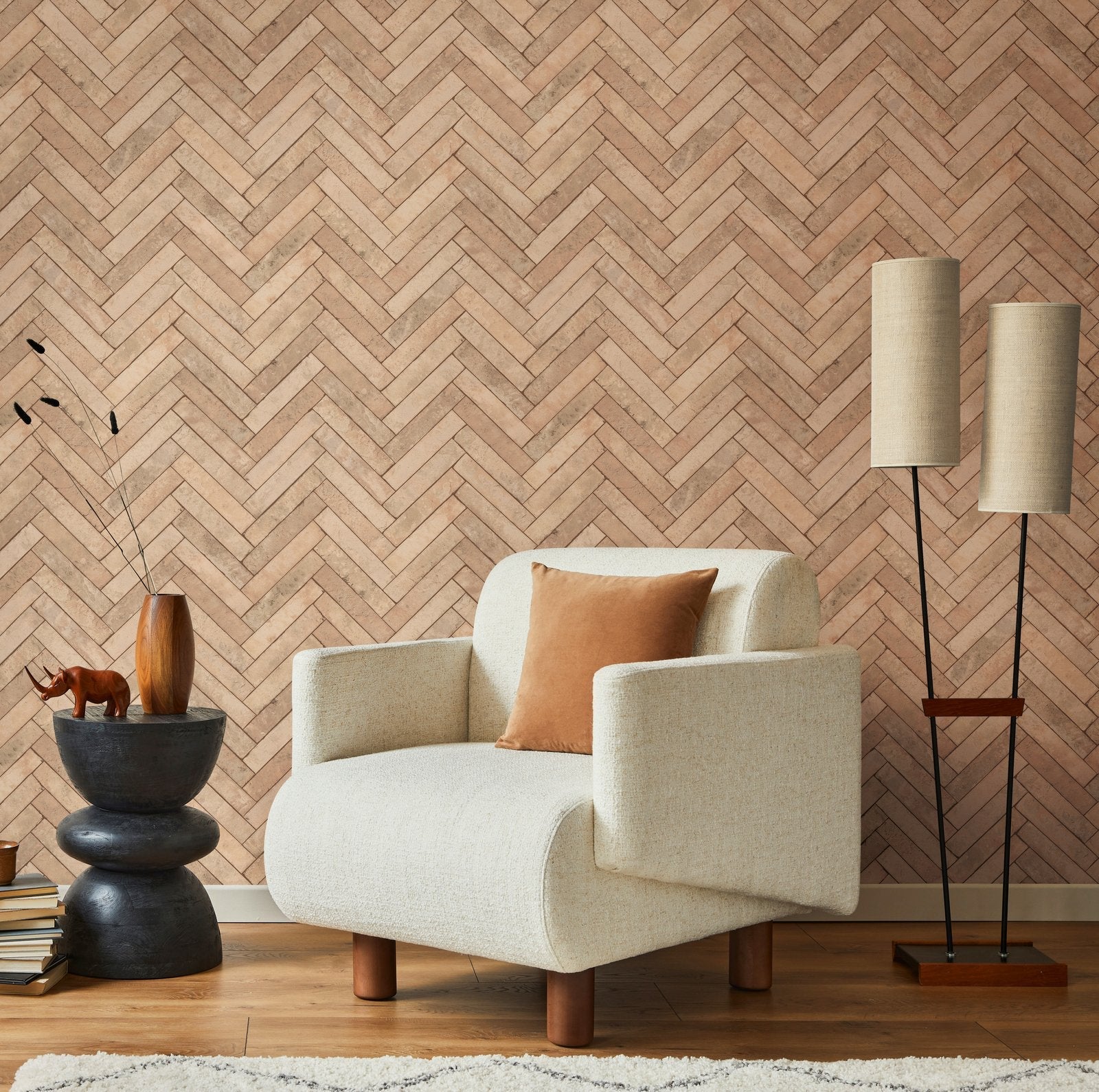 Brick Herringbone wallpaper in beige color - pattern number 45760 - by Galerie in the The Bricks And More collection