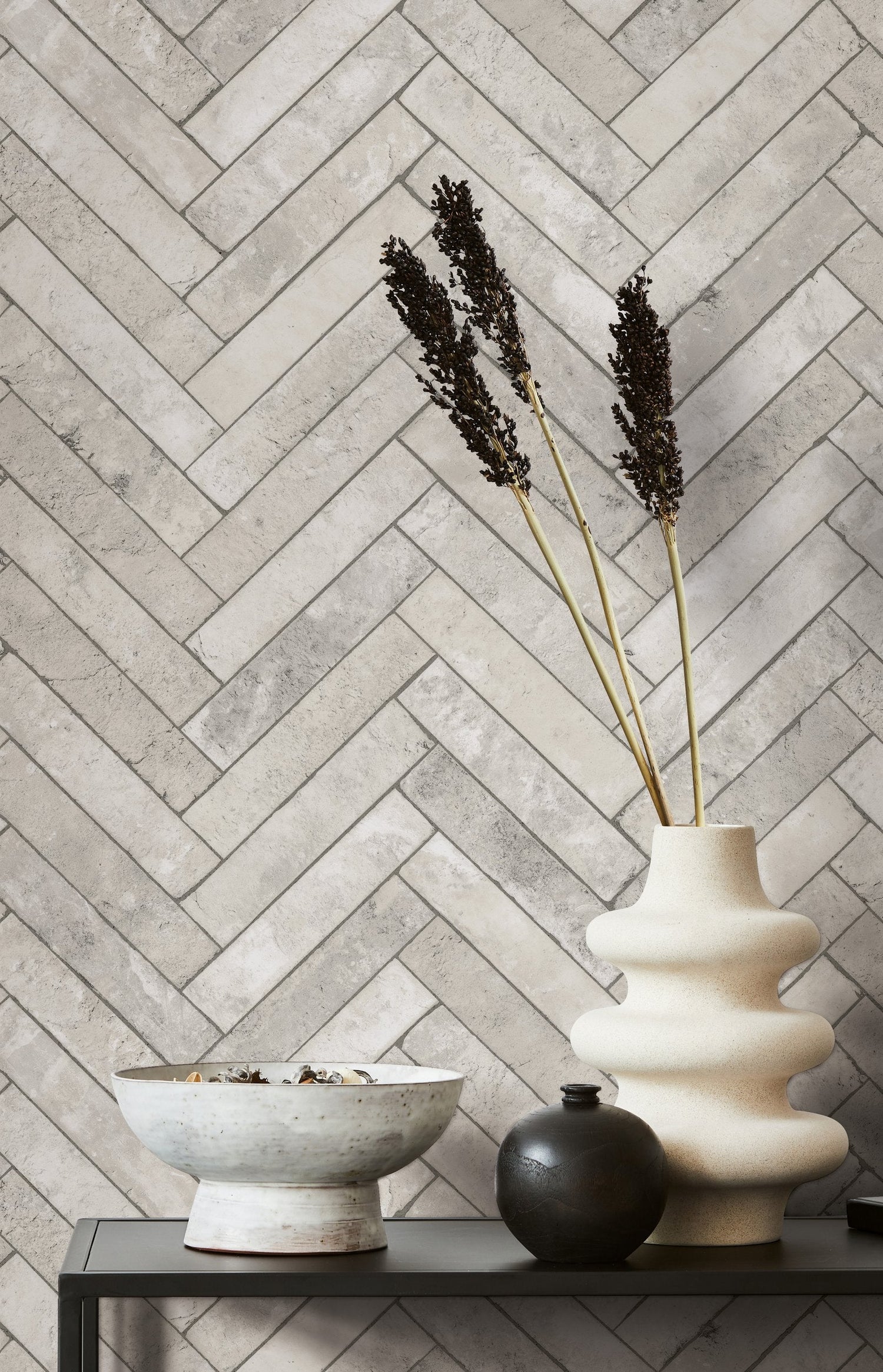 Brick Herringbone wallpaper in silver grey color - pattern number 45762 - by Galerie in the The Bricks And More collection