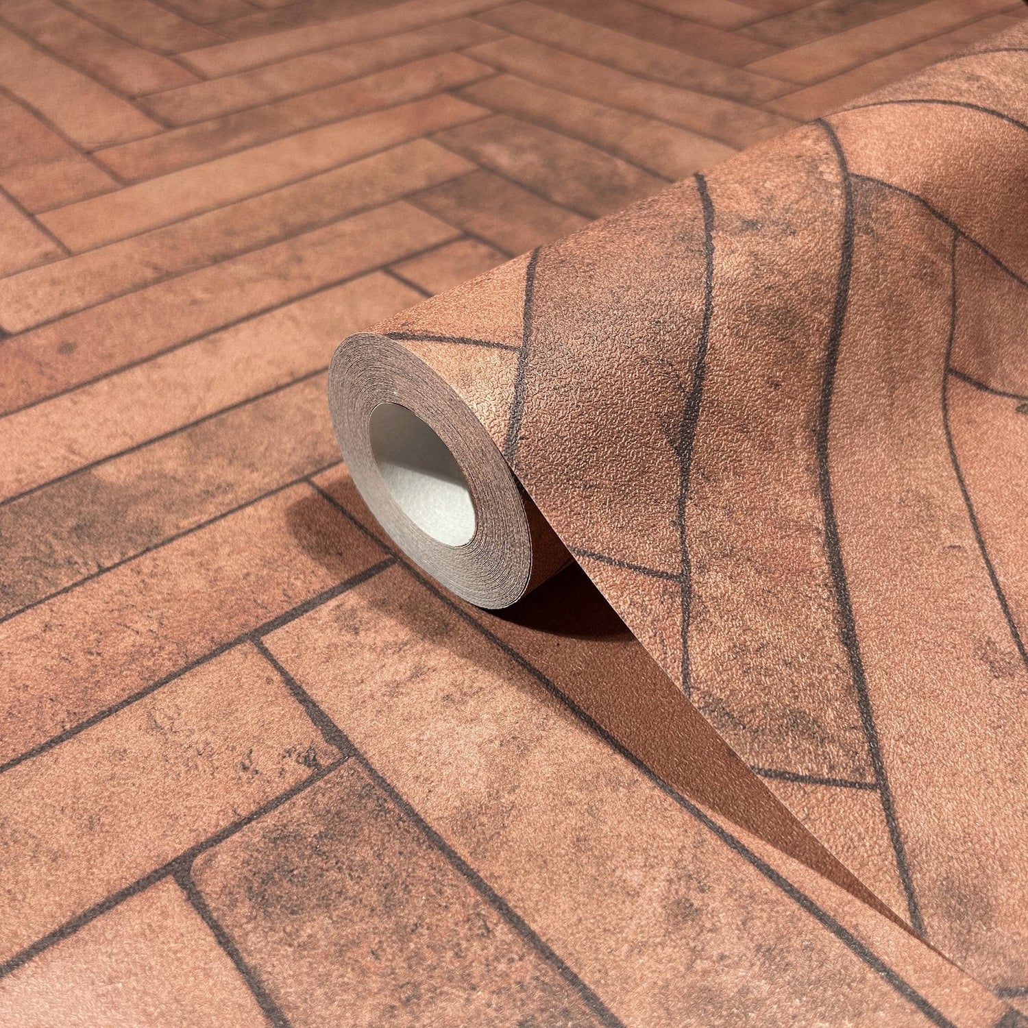 Brick Herringbone wallpaper in red color - pattern number 45763 - by Galerie in the The Bricks And More collection