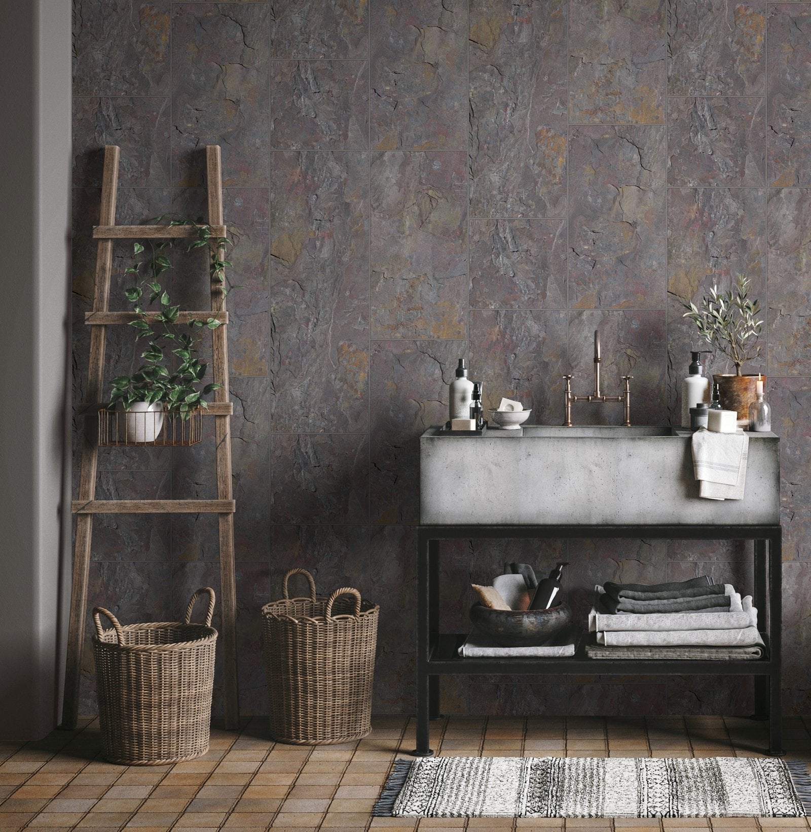 Tile optic wallpaper in silver grey color - pattern number 45764 - by Galerie in the The Bricks And More collection