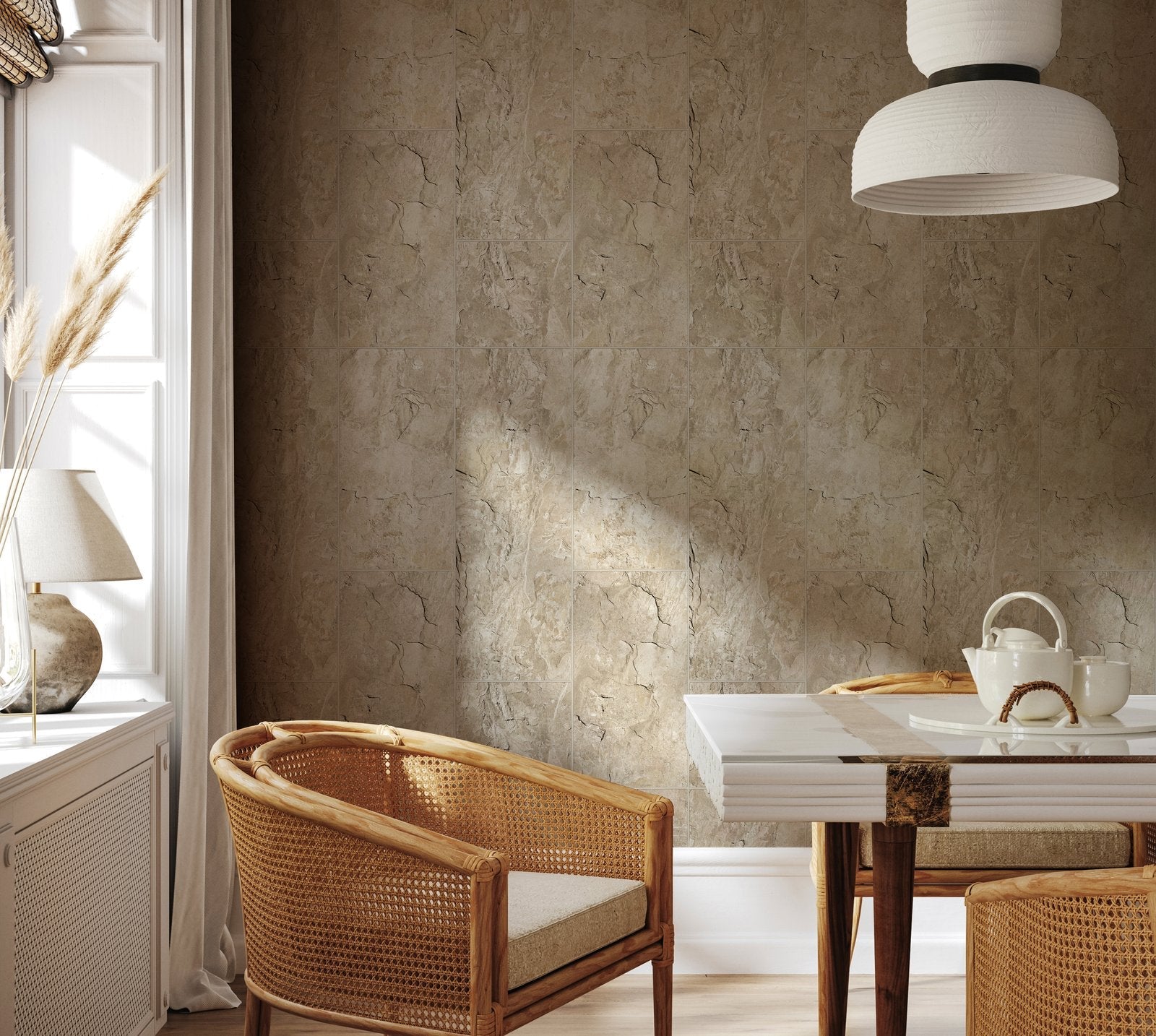Tile optic wallpaper in beige color - pattern number 45766 - by Galerie in the The Bricks And More collection