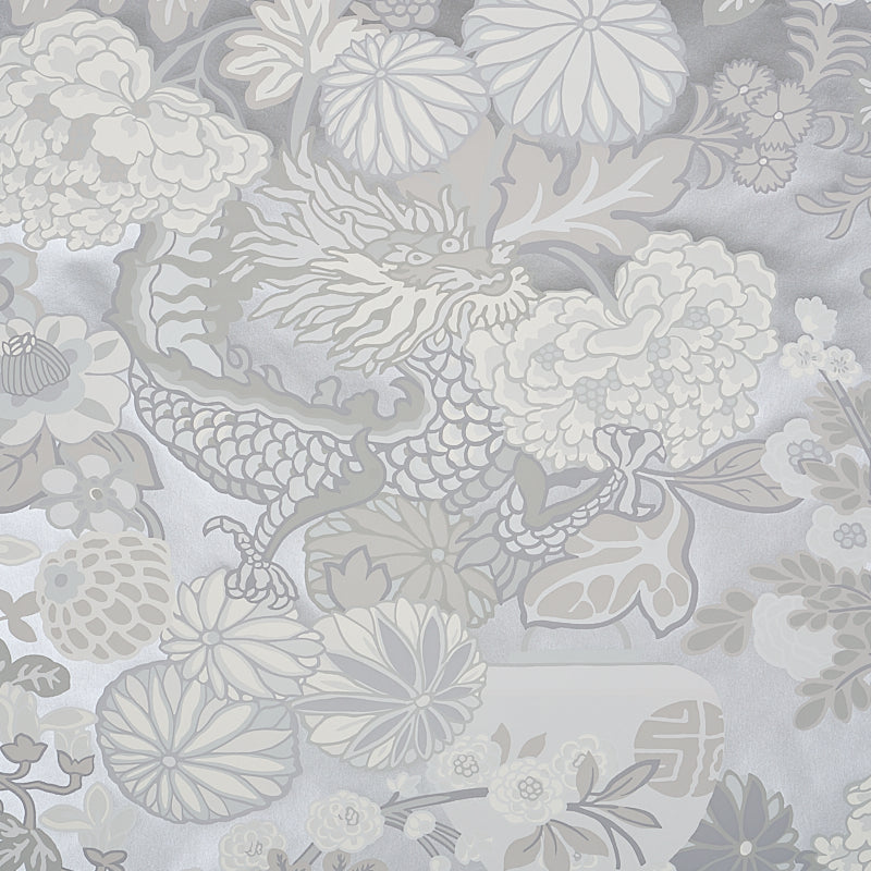 Chiang Mai Dragon wallpaper in limestone color - pattern number 5001068 - by Schumacher in the Signature Schumacher collection