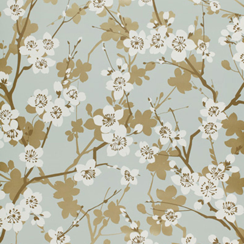 Ming Cherry Blossom wallpaper in aqua color - pattern number 5001070 - by Schumacher in the Perennial Favorites collection
